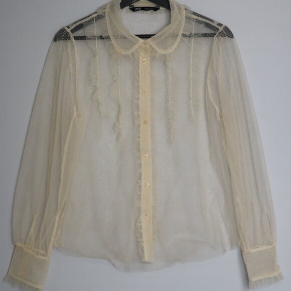Zara Long Sleeve Sheer Organza Blouse – Size L - Picture 1 of 3